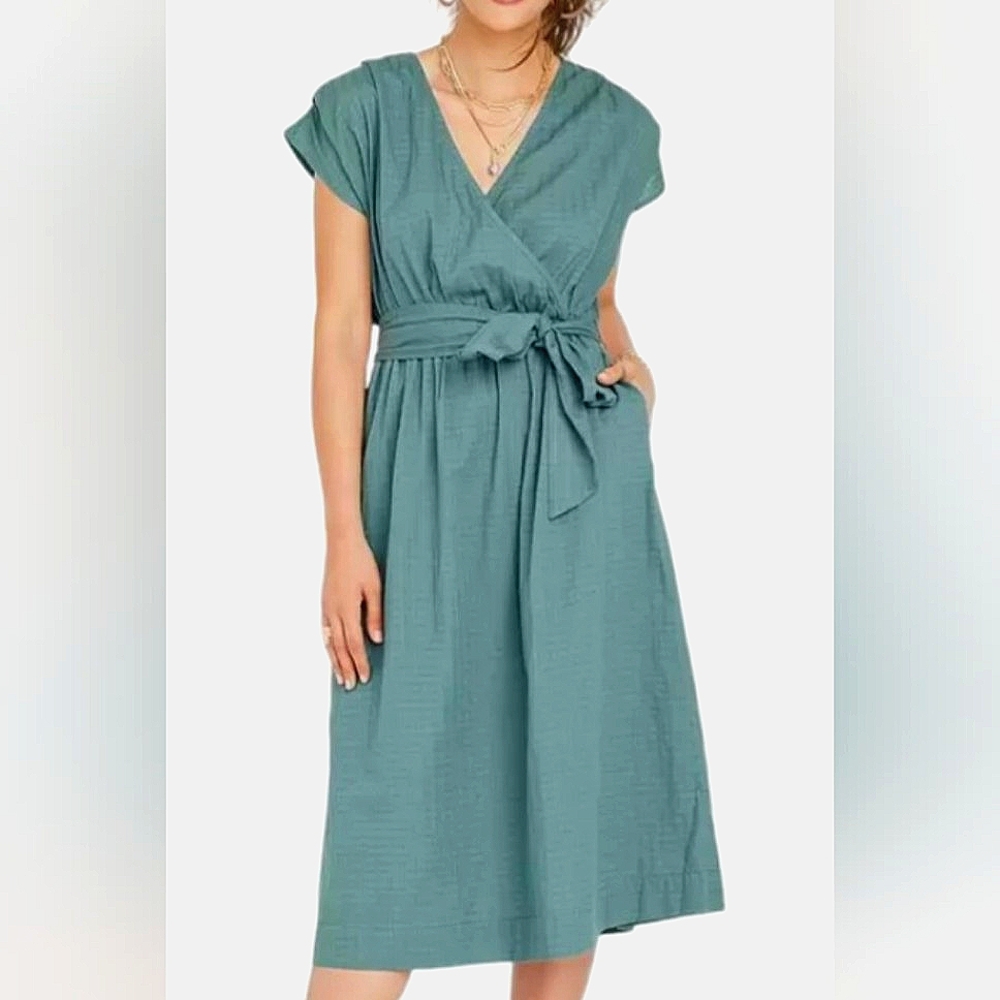 Nwt Universal Thread Dress Teal Wrap Top Full Skirt V Neck Textured - Picture 2 of 12